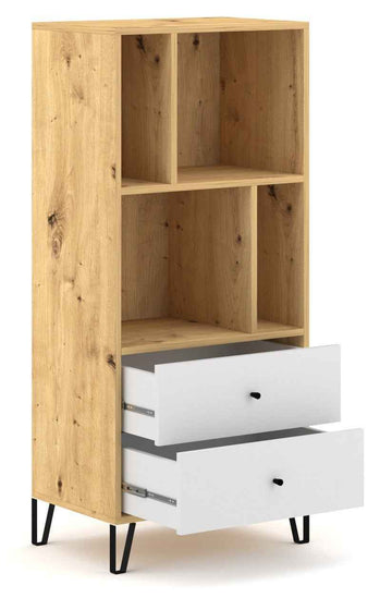 Bibliothèque BILBAO coloris chêne et blanc mat 63,4 x40 x 135,2 cm