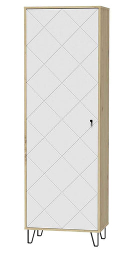 Armoire à 1 porte BILBAO coloris chêne et blanc mat 63,4 x40 x 195 cm