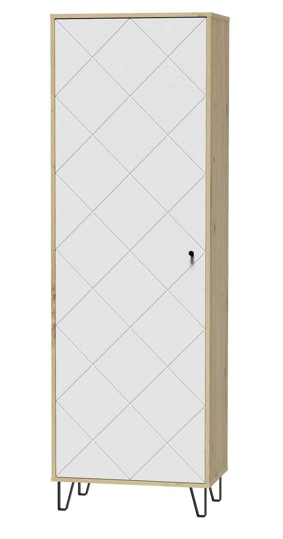 Armoire à 1 porte BILBAO coloris chêne et blanc mat 63,4 x40 x 195 cm