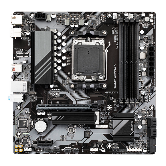 Gigabyte | A620M GAMING XG10 | Processor family AMD | Processor socket AM5 | DDR5 DIMM | Memory slots 4 | Supported hard disk drive interfaces SATA, M.2 | Number of SATA connectors 4 | Chipset AMD A620 | Micro ATX