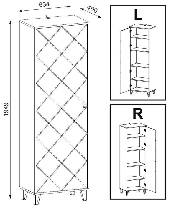 Armoire à 1 porte BILBAO coloris chêne et gris mat 63,4 x40 x 195 cm