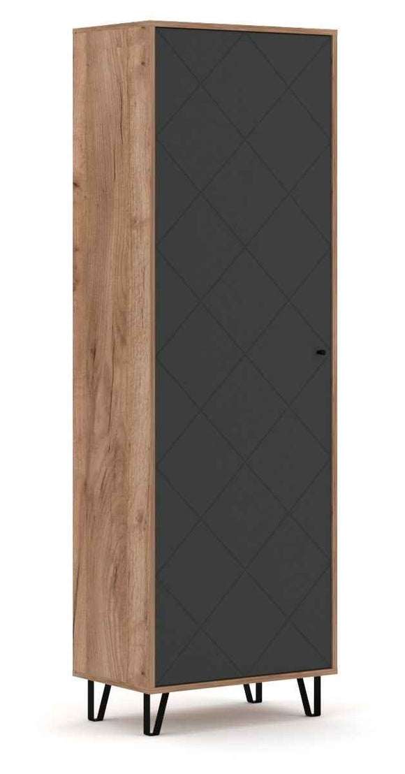 Armoire à 1 porte BILBAO coloris chêne et gris mat 63,4 x40 x 195 cm