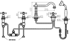 Mélangeur baignoire 5 trous MORAVA RETRO en laiton chromé