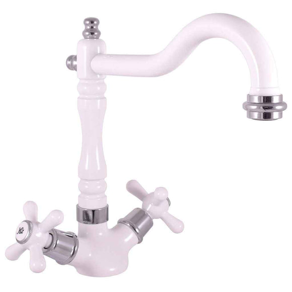 Mélangeur lavabo MORAVA RETRO pivotant laiton blanc chromé sans siphon