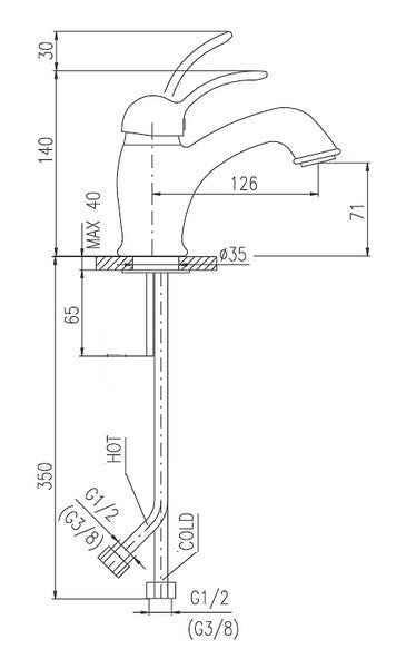 Mitigeur lavabo LABE laiton chromé blanc brillant sans siphon
