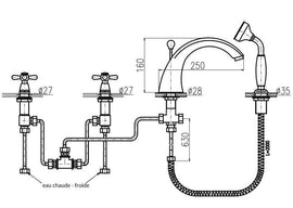 Mélangeur baignoire 4 trous avec inverseur MORAVA RETRO en laiton chromé