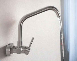 Rubinetto miscelatore a parete acciaio inox satinato opaco