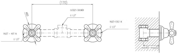 Mélangeur de douche encastrable rétro MORAVA laiton bronze