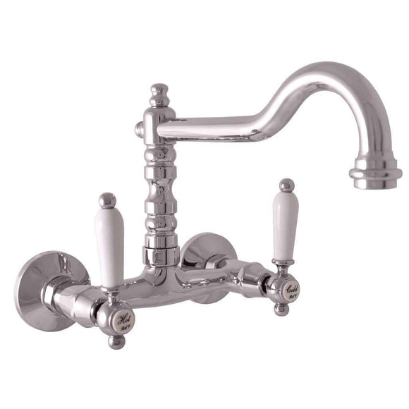 Mélangeur évier mural rétro MORAVA en laiton chromé poignée en céramique