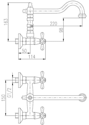 Mélangeur évier mural rétro MORAVA en laiton chromé poignée en céramique