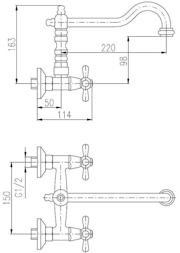 Mélangeur évier mural rétro MORAVA en laiton chromé poignée en céramique