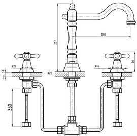 Mélangeur lavabo rétro 3 trous MORAVA avec bonde laiton chromé