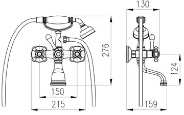 Mélangeur baignoire rétro MORAVA laiton bronze avec douchette