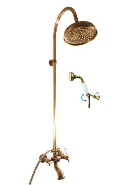 Colonne de douche rétro MORAVA en laiton bronze avec douchette H 150cm