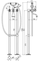 Mélangeur baignoire sur pied en laiton doré MORAVA RETRO﻿ poignée en céramique