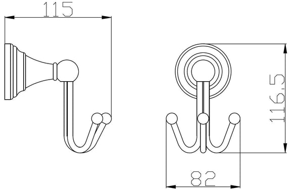 Patère triple rétro MORAVA en laiton chromé 11,5x8,2x11,6 cm