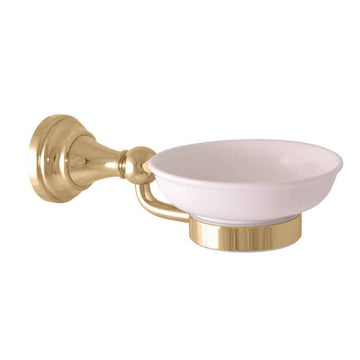 Porte-savon rétro MORAVA en laiton doré et céramique 19x11 x6,45 cm