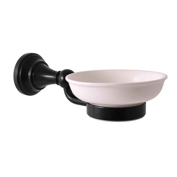 Porte-savon rétro MORAVA en laiton noir et céramique 19x11 x6,45 cm