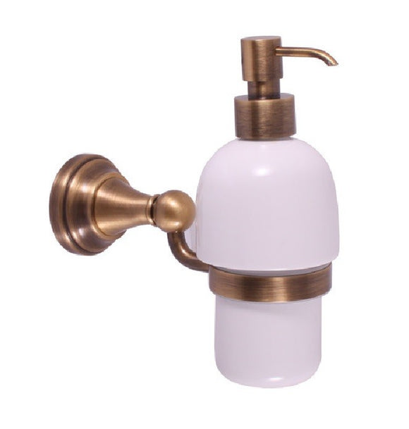 Distributeur de savon rétro MORAVA en laiton bronze et céramique 18,1x7,15 x19 cm