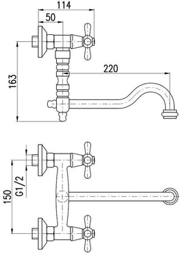 Mélangeur évier MORAVA RETRO bras pivotant en laiton chromé