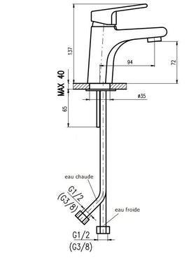 Mitigeur lavabo COLORADO en laiton noir doré sans siphon