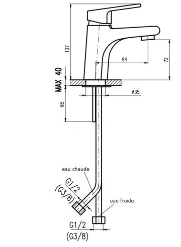 Mitigeur lavabo COLORADO en laiton noir doré sans siphon
