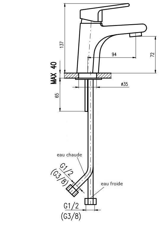 Mitigeur lavabo COLORADO en laiton blanc doré sans siphon