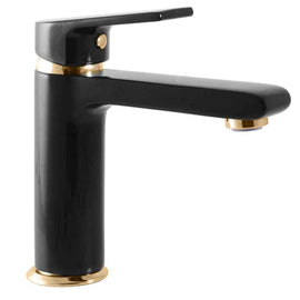Mitigeur lavabo COLORADO en laiton noir doré sans siphon H. 16,2cm