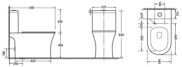 Pack WC Rimless à poser AMPIFOLIS ROUND 65x36x83 cm avec abattant à frein de chute