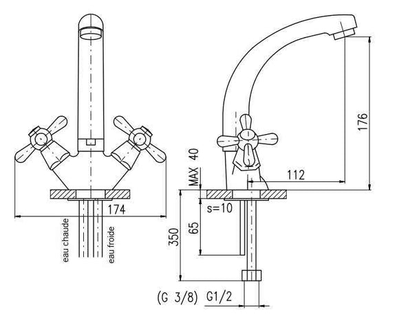 Mélangeur lavabo haut MORAVA à bras pivotant en laiton chromé H 17,6 cm