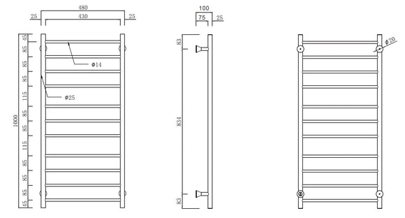 Radiateur sèche-serviette électrique TRUMPET noir mat H. 100 cm