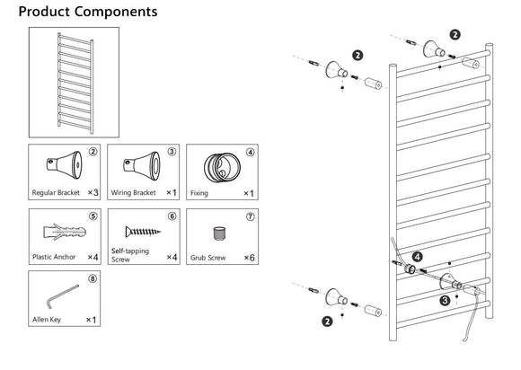 Radiateur sèche-serviette électrique TRUMPET noir mat H. 100 cm