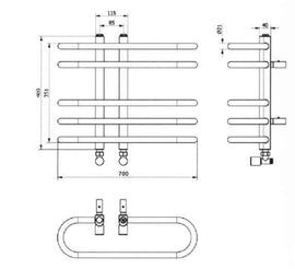 Radiateur sèche-serviette design vertical DORA 70x40 cm noir mat