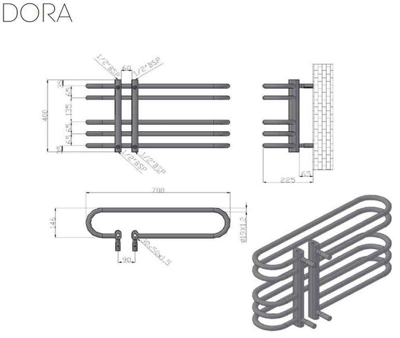 Radiateur sèche-serviette design vertical DORA 70x40 cm noir mat
