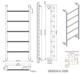 Radiateur sèche-serviette vertical DESIGN 6 9,3x56x120 cm en laiton blanc mat
