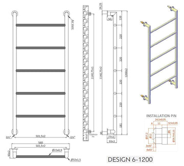 Radiateur sèche-serviette vertical DESIGN 6 9,3x56x120 cm en laiton blanc mat
