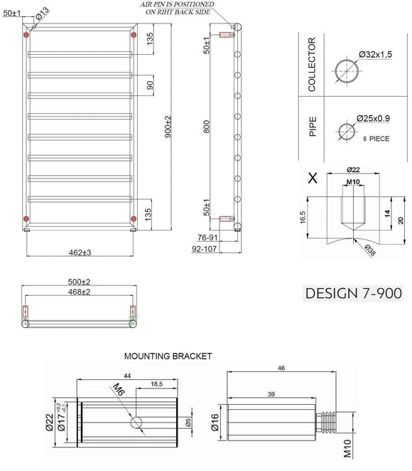 Radiateur sèche-serviette vertical DESIGN 7 10,7x50x90 cm en laiton noir mat