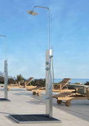 Douche d'extérieur avec receveur de douche LIBERO en acier inoxydable avec rince pieds 230cm