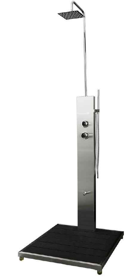 Douche d'extérieur avec receveur de douche LIBERO en acier inoxydable avec rince pieds 230cm