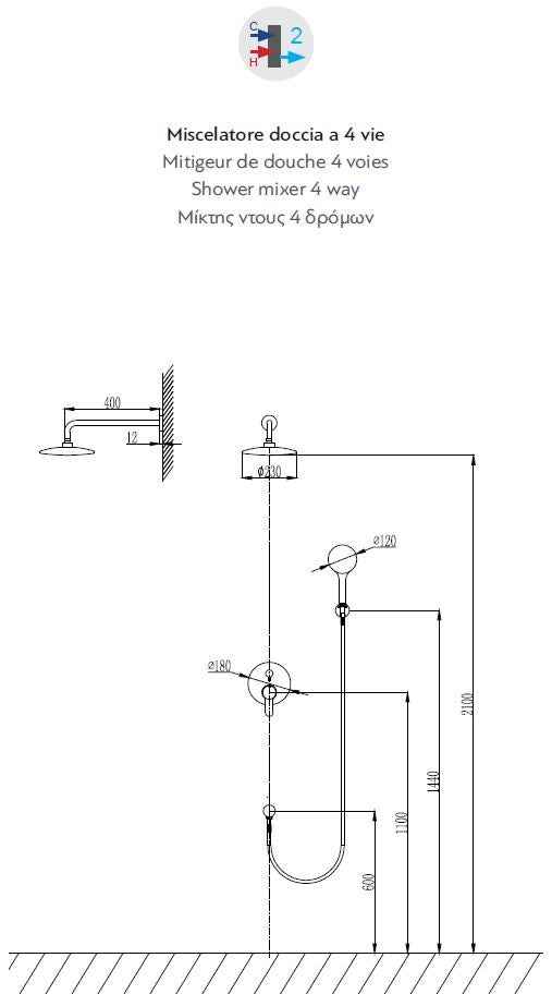 Ensemble de douche rose gold à encastrer ARTEMIS avec douchette 210 cm