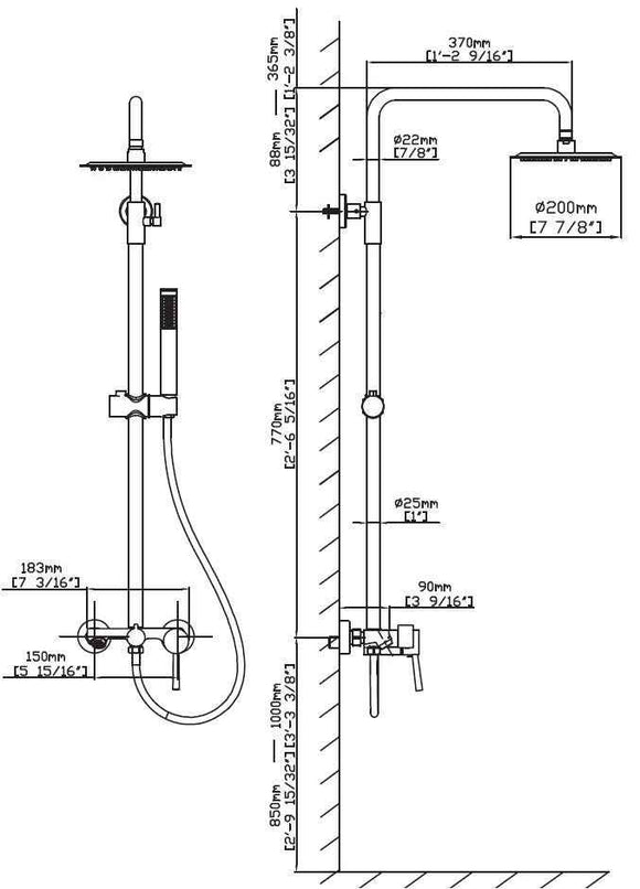 Colonne de douche ARTEMIS avec douchette en inox rose gold H. 122 cm