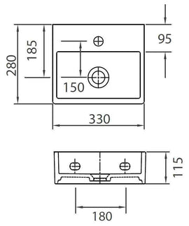 Lavabo suspendu DAPHNE rectangulaire 33x28x11,5 cm