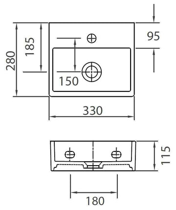 Lavabo suspendu DAPHNE rectangulaire 33x28x11,5 cm