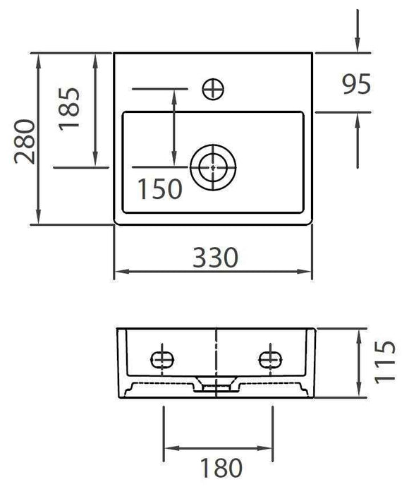 Lavabo suspendu DAPHNE rectangulaire 33x28x11,5 cm
