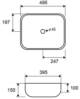 Vasque rectangulaire bleue à poser sans trou JEY 49x39,5x15 cm