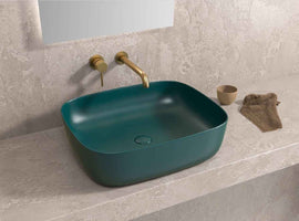 Vasque rectangulaire verte à poser sans trou JEY 49x39,5x15 cm