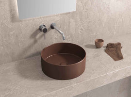 Vasque ronde marron à poser sans trou JEY-M 35,5 x35,5 x 12 cm
