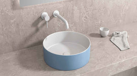 Vasque ronde bleue à poser sans trou JEY-M 35,5 x35,5 x 12 cm