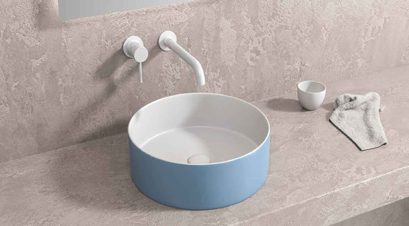 Vasque ronde bleue à poser sans trou JEY-M 35,5 x35,5 x 12 cm