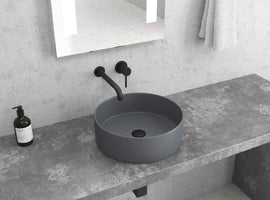 Vasque ronde grise à poser sans trou JEY-M 35,5 x35,5 x 12 cm